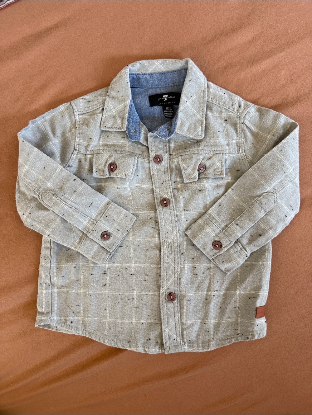 7 For All Mankind Boys Light Beige Button-Down Shirt
